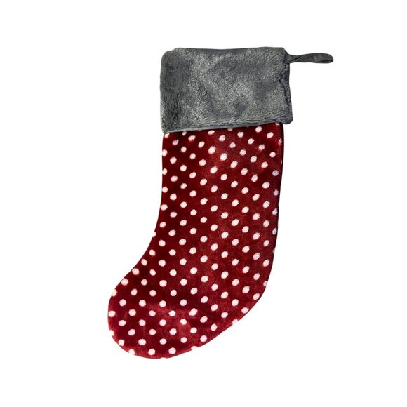 Dog Paw Christmas Stocking Red Polka Dot Plush Gray Top 18” Pet Used - Picture 2 of 10